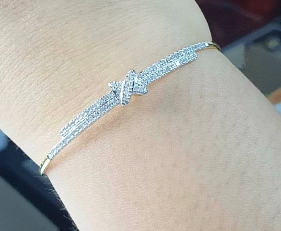 พร้อมส่งและสั่งผลิตกำไลทองเพชรแท้2ชั้นประกบ แต่งงาน หมั้น ใส่เที่ยว ออกงาน ทองคำ 9K เพชรกุหลาบแท้ 0.35 กะรัต 67 เม็ด ราคาถูกมาก ส่งฟรี