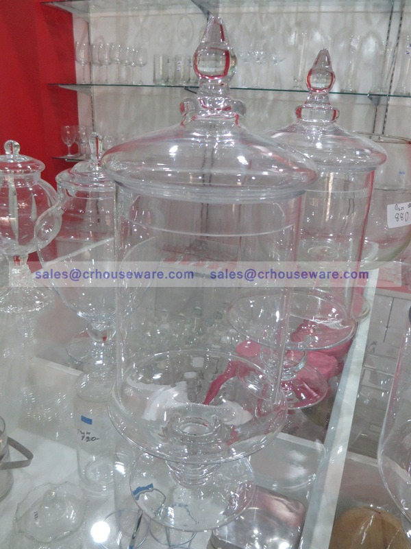 JAR WITH COVER โหลแก้ว แฮนด์เมด พร้อมฝาแก้ว เนื้อใส ความสูง 27 ซม. JJG-103
