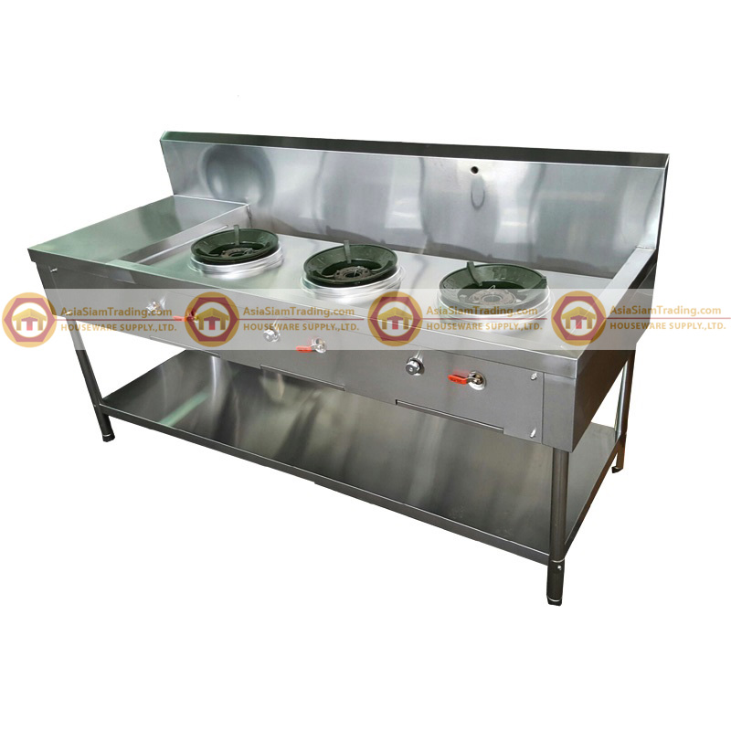 Stainless 3 Burnner Thai Range , เตาไทย 3 หัว ( พักซ้าย ) ,002-RW-3TBL70190 (SUS304)