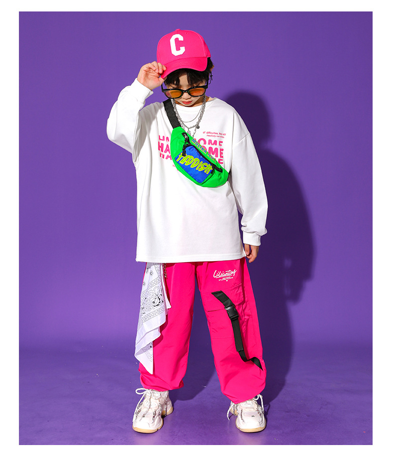 ชุดเต้น ชุดแดนซ์ ชุดเซ็ทเสื้อแขนยาวสีชมพู+กางเกงวอร์ม/กระโปรง