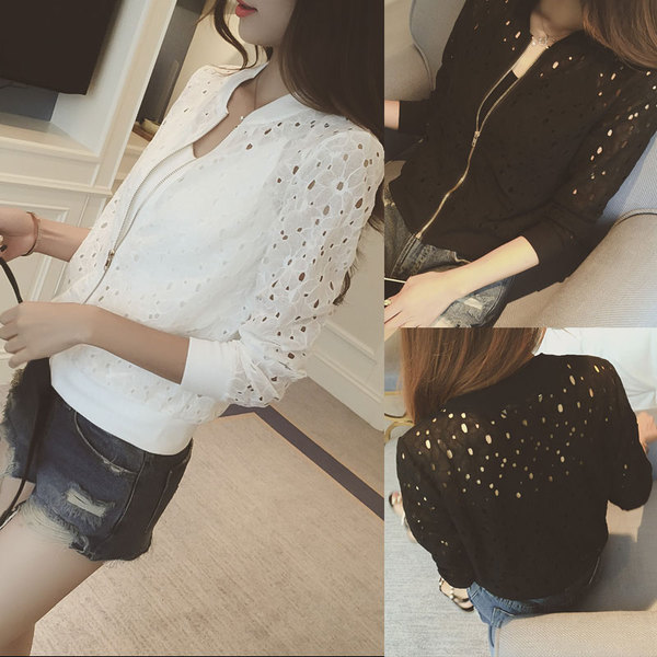 เสื้อคลุมแฟชั่นฉลุลายดอกไม้สีขาวกับสีดำใส่คลุมสวยเก๋ มี 2 ไซส Normal กับ Bigsize รหัส 1246