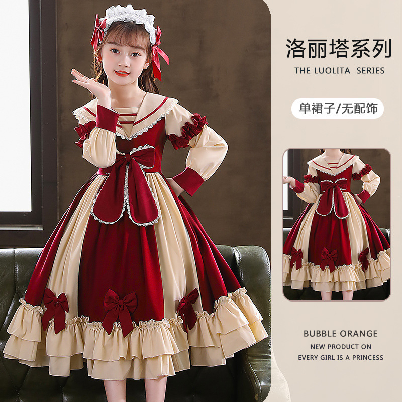 friendly4kid พร้อมส่ง ชุดคริสมาสต์ เดรสแขนยาวกระโปรงระบายแต่งติดโบว์