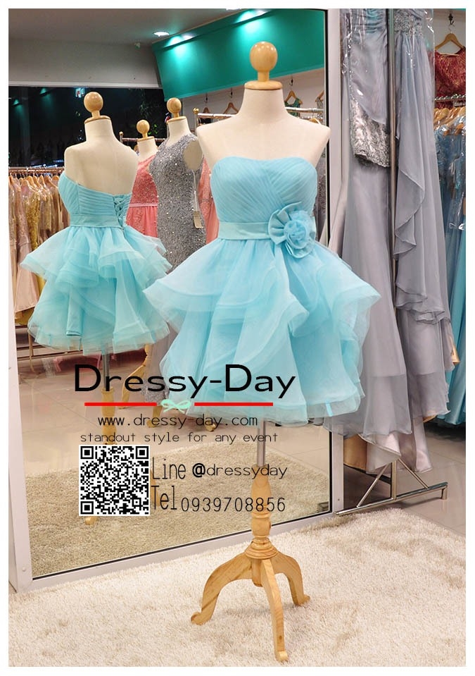 รหัส ชุดราตรี :JE013 เดรสออกงาน ชุดราตรีสั้น ชุดออกงาน ชุดไปงานแต่งงาน สีฟ้า ใส่แล้วรับรองว่าคุณจะสวยโดดเด่น