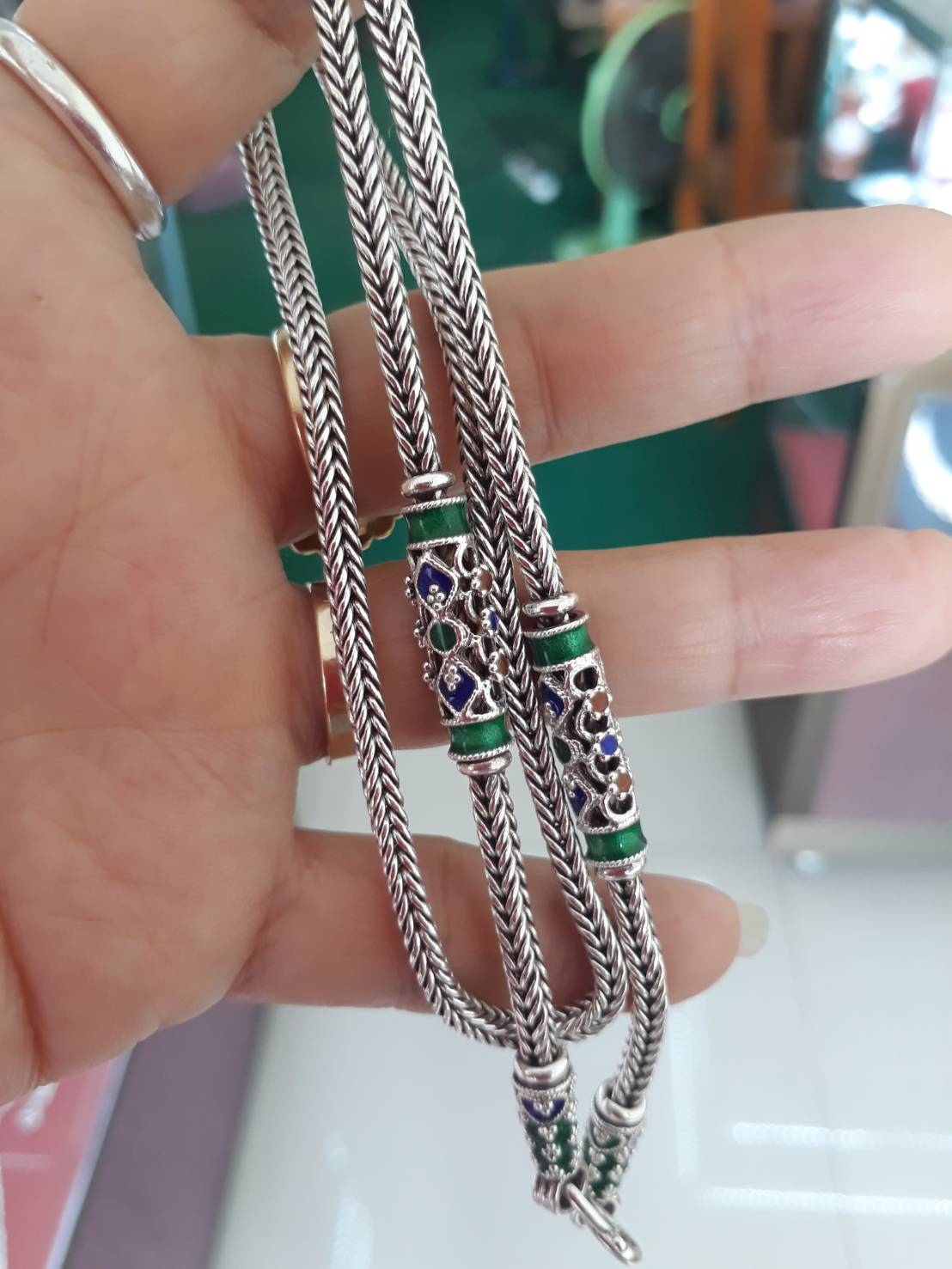 PRE-ORDER สร้อยคอเงินแท้สุโขทัย งานสุโขทัย ลายสี่เสา-รมดำ หนัก 1.8-2.3 บาท ยาว 20-26 นิ้ว(เนื้อเงินแท้)