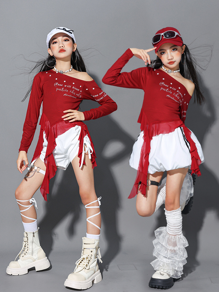 Friendly4kid ชุดเต้น เด็กผู้หญิง เสื้อแดง/ขาว+กระโปรง กางเกง*เปิดจอง