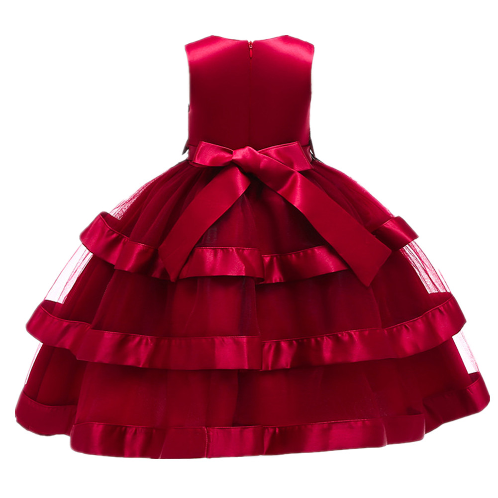 ชุดออกงานเด็ก เดรสระบายชั้น แต่งขนนก