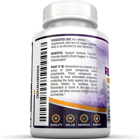 BRI Nutrition Resveratrol-1200mg Maximum Strength-60 VeggieCapsules ความเข้มข้นสูงสุด 1,200 มก.อาหารเสริมสำหรับชะลอวัย ฟื้นฟูสุขภาพ และช่วยลดริ้วรอย