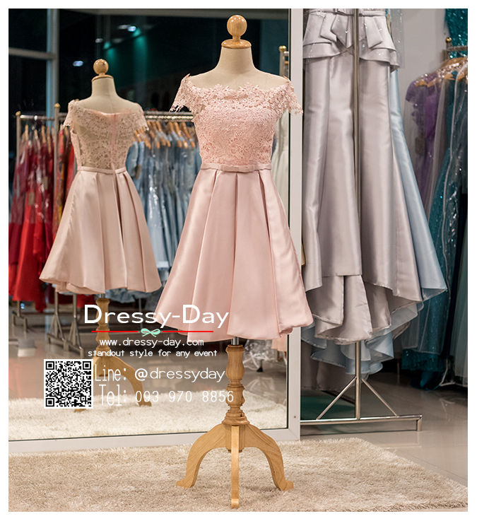 รหัส ชุดราตรี :PF092 ชุดแซก ชุดราตรีสั้น หรู สีชมพู ไหล่ปาด สวย สง่า ดูดีแบบเจ้าหญิง ใส่ไปงานแต่งงาน งานกาล่าดินเนอร์ งานเลี้ยง งานพรอม งานรับกระบี่