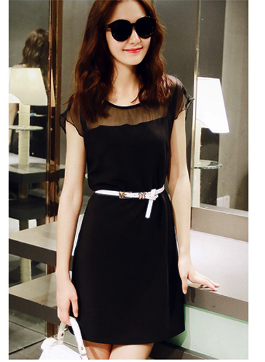 ชุดเดรสแฟชั่นทรงสวม แขนกุด แต่งไหล่ซีทรู รหัส 1367-สีดำ