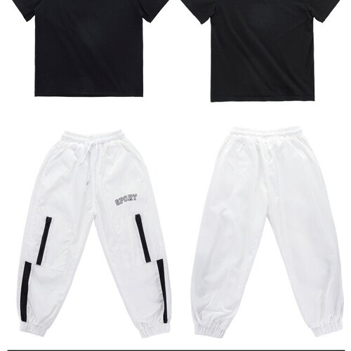 ชุดเต้น ชุดแดนซ์ เสื้อเอวลอยสีดำ+กางเกงขายาวสีขาว