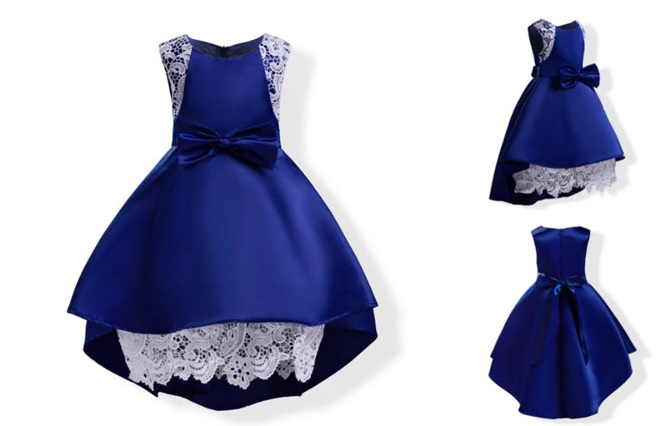 F ชุดเด็ก : ชุดออกงาน สีน้ำเงินระบายขาว