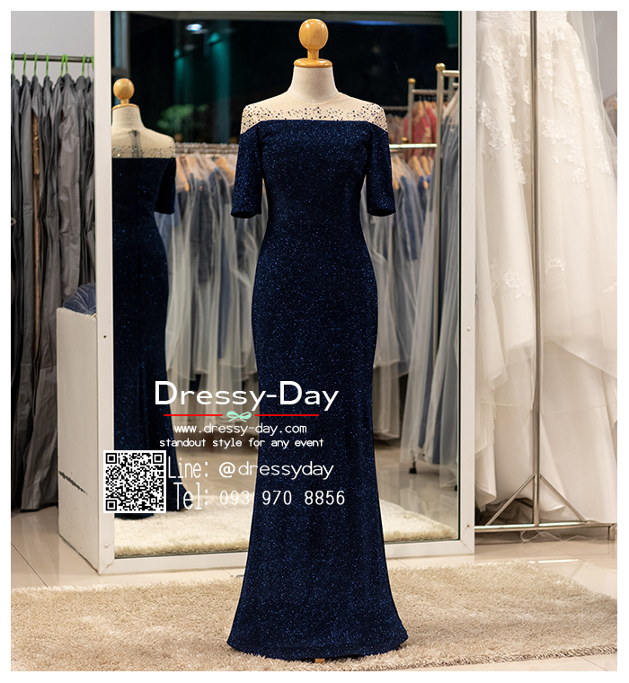 รหัส ชุดเจ้าภาพ : PFL125 ชุดไปงานแต่งงานกลางคืน มีแขน ชุดราตรียาวพร้อมส่ง ผ้ากลิตเตอร์พรีเมี่ยม สวย หรูหรา ตระการตา