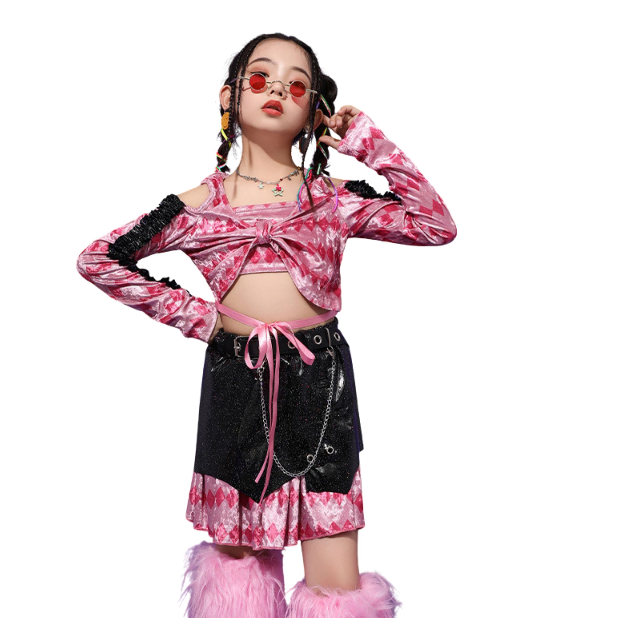 พร้อมส่งในไทย** ชุดเต้น Cover dance เรียนเต้น เซ็ต 3 ชิ้น เซ็ต โทนสีชมพูอ่อน ฟรุ้งฟริ้ง