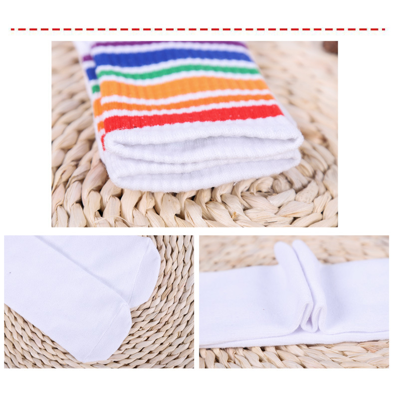 สินค้าพร้อมส่ง ถุงเท้ายาว เด็กพื้นขาวแต่งขอบสีรุ้ง