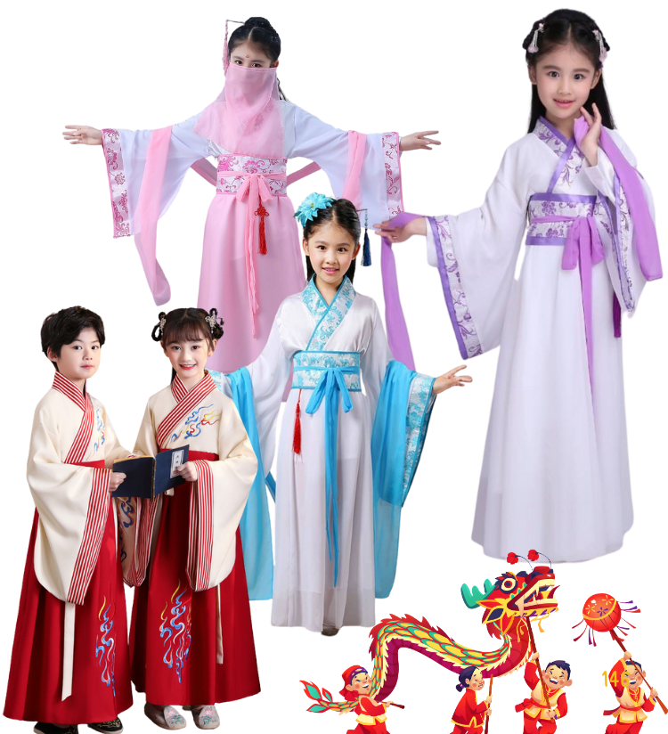 ชุดจีน กี่เพ้า จีนโบราณยาว รุ่นสีพื้นขาวขลิบสี