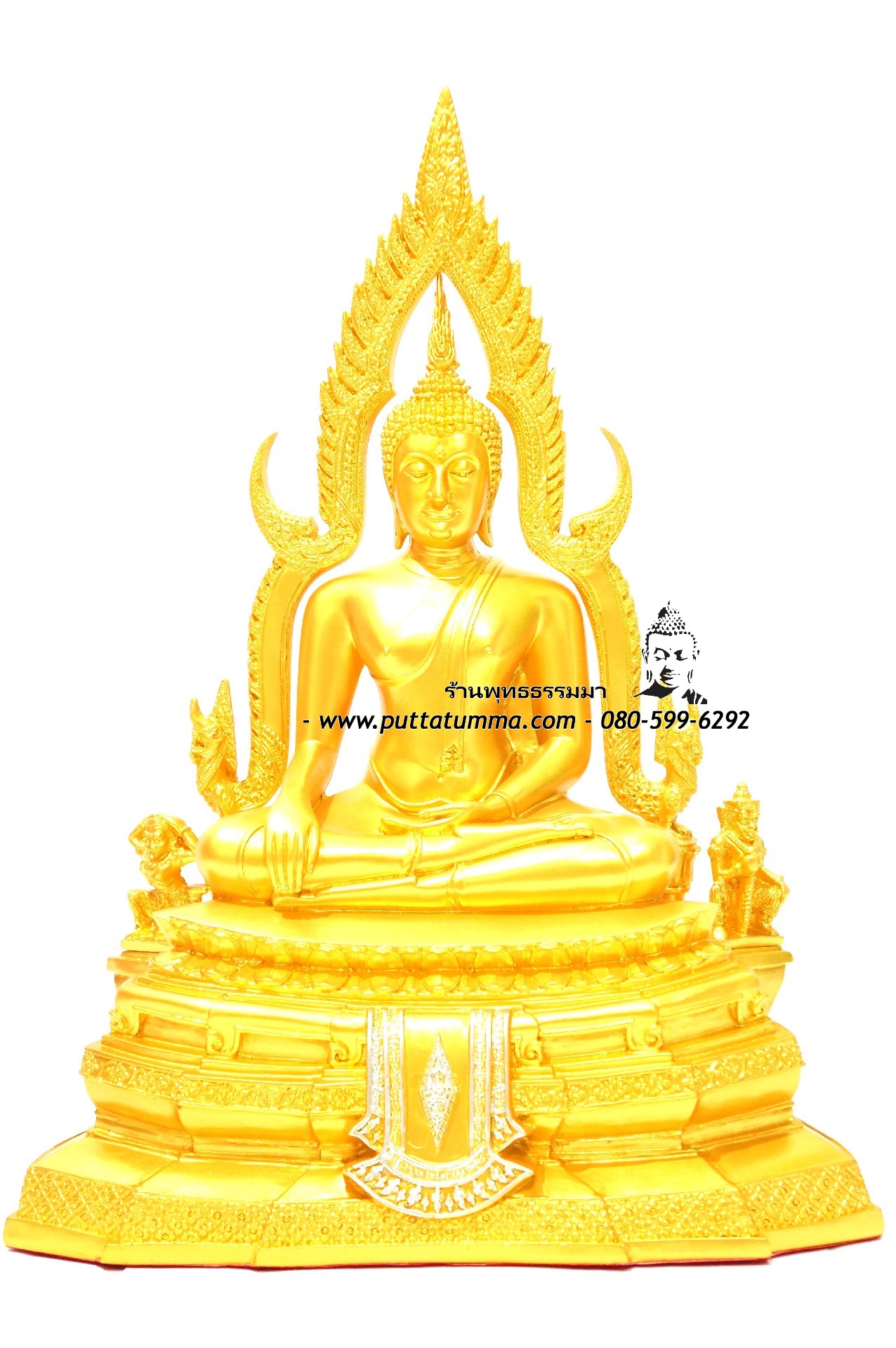 พระพุทธรูปปางมารวิชัย ซุ้มแก้ว ( พระพุทธชินราช ) สีทอง เนื้อเรซิ่น หน้าตัก 9 นิ้ว สูง 24 นิ้ว