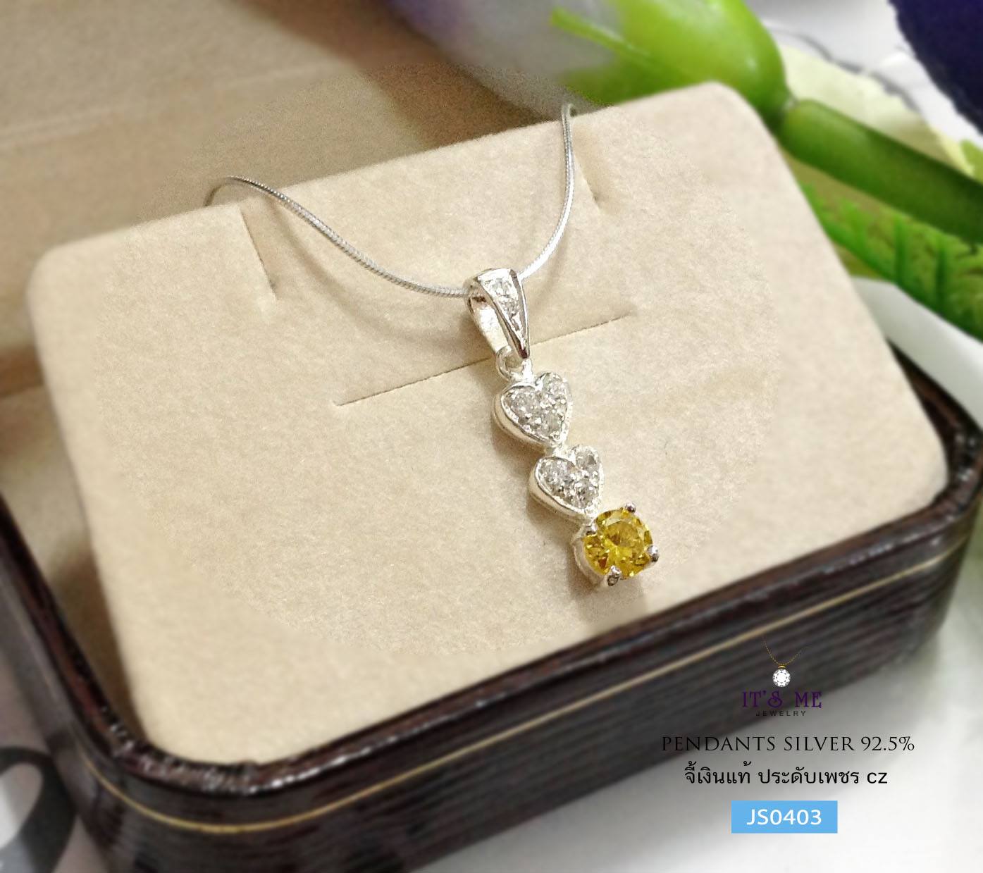 จี้เงินแท้92.5% ห้อยเพชร cz รูปหัวใจสองดวงห้อยเพชร cz