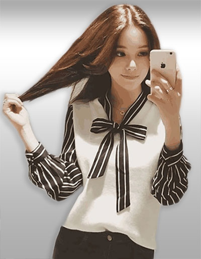 เสื้อแฟชั่นแต่งลายแขนยาวมีสายผูกโบว์น่ารัก รหัส1494