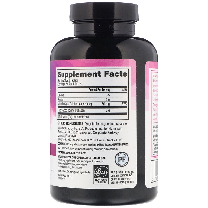 Neocell Super Collagen + C type 1&3 6,000 mg 250 เม็ด บำรุงผิว ผม เล็บและเนื้อเยื่อกล้ามเนื้อต่างๆ ช่วยห้ผิวกระชับ เรียบเนียน สูตรเพิ่มวิตามินซี
