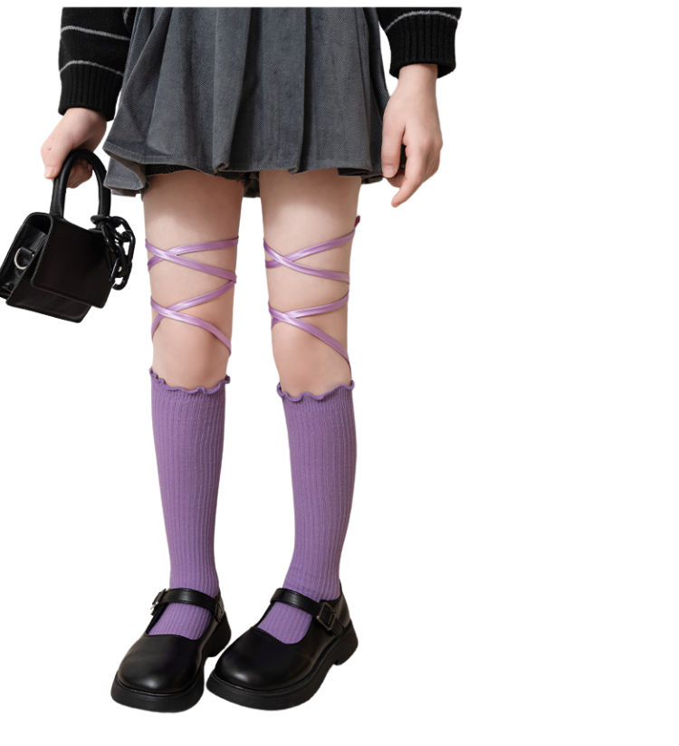 พร้อมส่ง ถุงเท้ายาว ตกแต่งด้วยดาว ปักเพชรเงิน สายห้อย