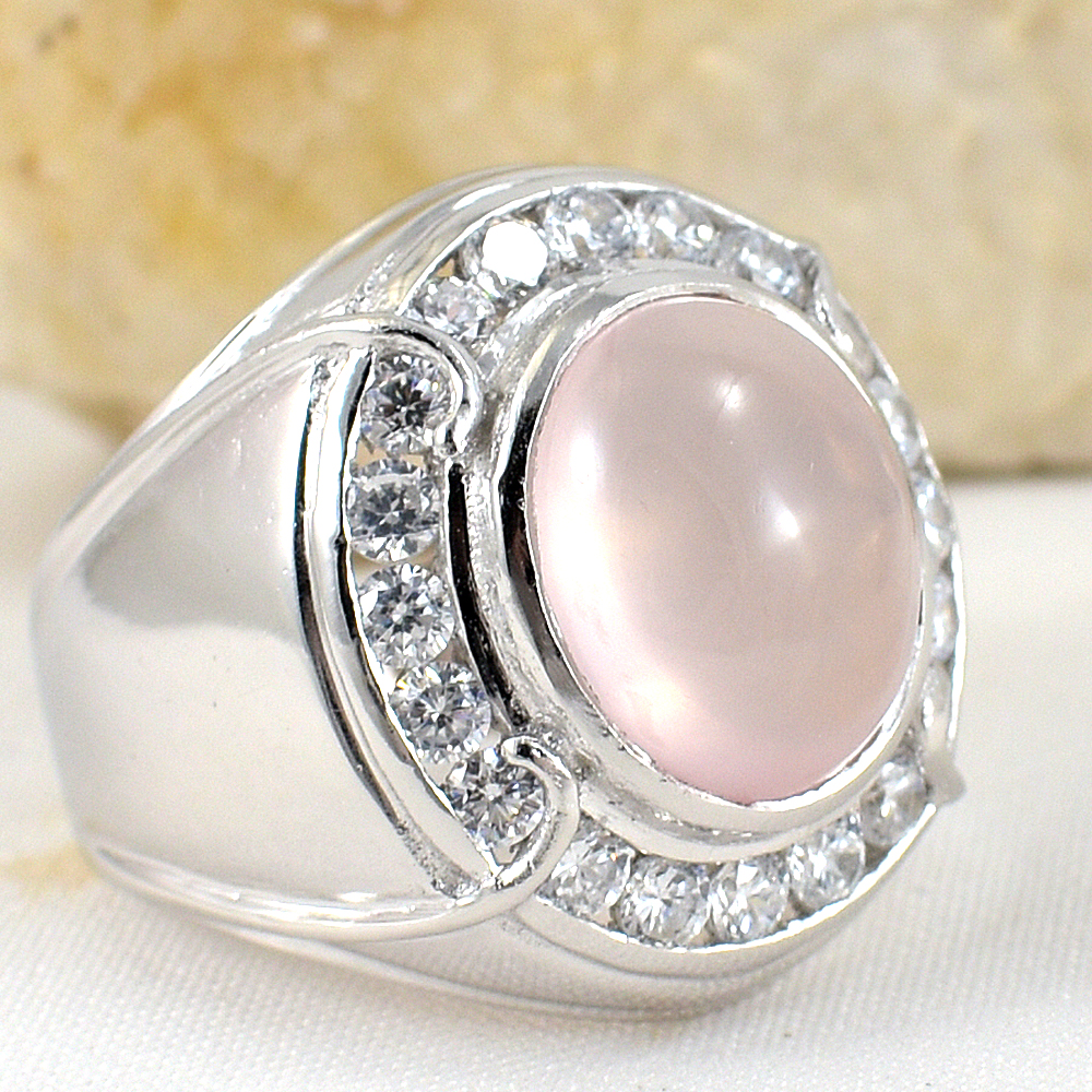 แหวนเงินแท้ราคาถูกชุบทองคำขาว พลอยแท้โรสควอทซ์ 10.5 กะรัต เพชรCZ 1.20 กะรัต งานประณีตสวยงาม สั่งผลิตค่ะ