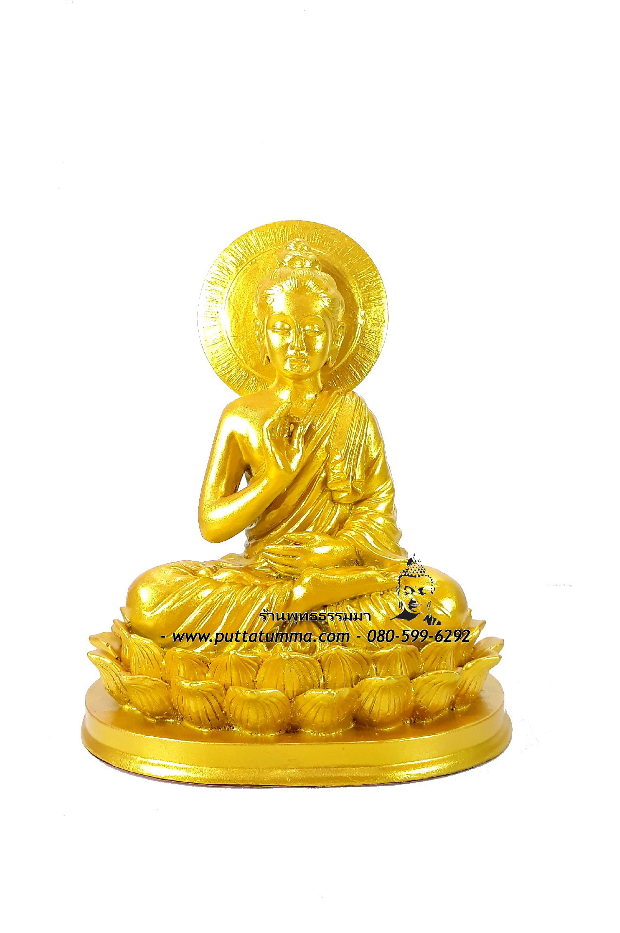 พระพุทธเจ้า ปางปฐมเทศนา เนื้อเรซิ่น สีทอง ขนาด 5 นิ้ว สูง 8 นิ้ว