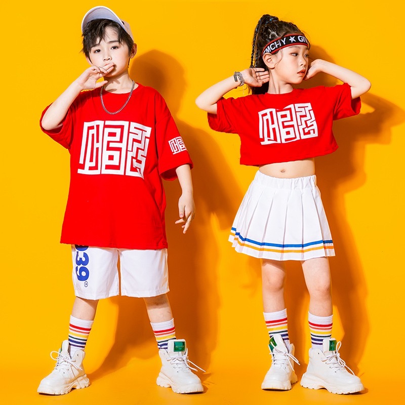 พร้อมส่ง ชุดเต้น ชุดเชียร์ เซ็ทเสื้อแขนสั้น+กระโปรง/กางเกง ลายหมากรุก