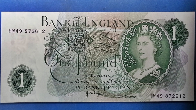 ธนบัตร ประเทศ สหราชอาณาจักร Pound 1970 สภาพ UNC