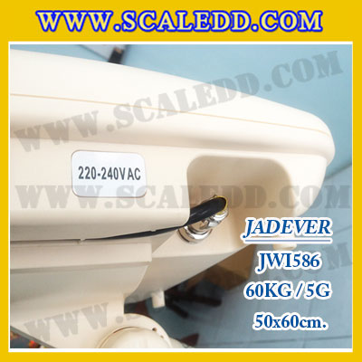 เครื่องชั่งดิจิตอลตั้งพื้น ยี่ห้อ JADEVER รุ่น JWI-586 ขนาดแท่น 50x60cm. พิกัดน้ำหนัก 60kg ค่าละเอียด 5g