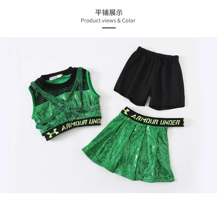 พร้อมส่ง ชุดเต้น เสื้อกล้าม+กางเกงกระโปรง ปักเลื่อม