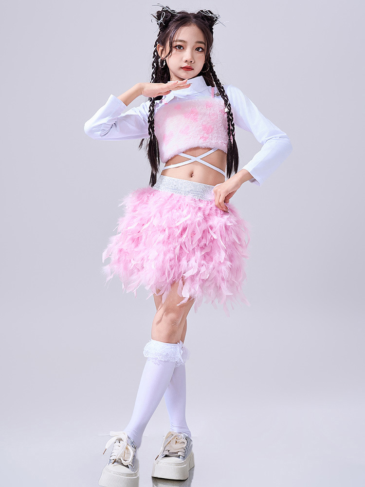 สินค้าพร้อมส่ง ชุดเต้น เซ็ตเสื้อชมพู+กระโปรง/กางเกง