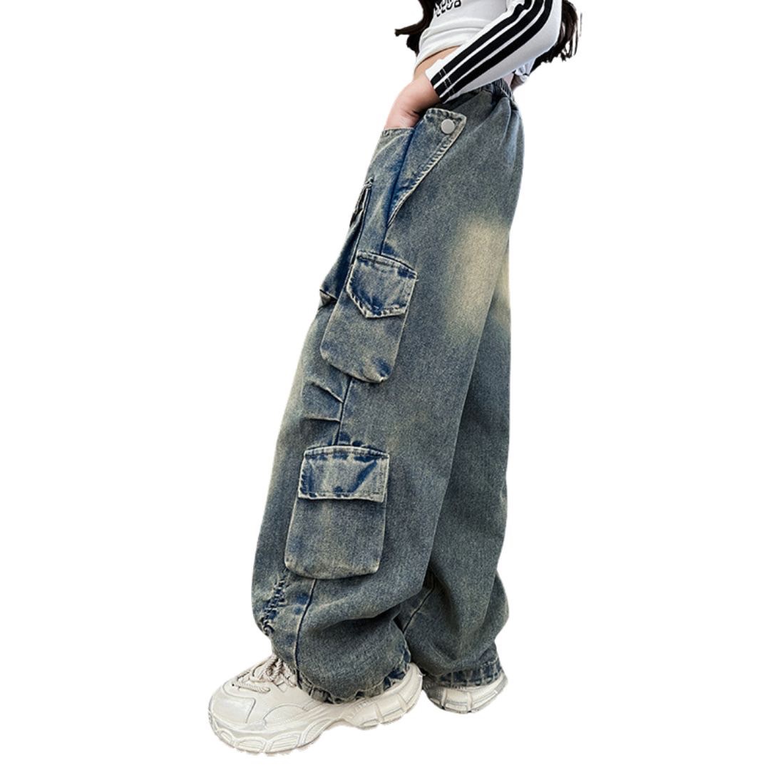 ชุดเต้น Coverdance เสื้อครอป แมว พร้อมปลอกแขน / กางเกงยีนส์คาร์โก้