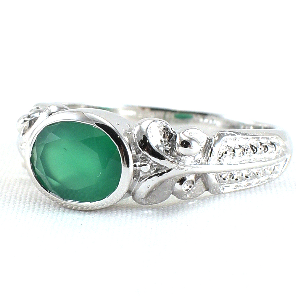 แหวนเงินแท้ราคาถูกชุบทองคำขาว พลอยแท้กรีนอะเกท 1.60 กะรัต งานประณีตสวยงาม สั่งผลิตค่ะ