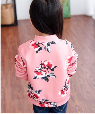 กันหนาว: เสื้อกันหนาวเด็ก สีชมพู ลายดอกไม้