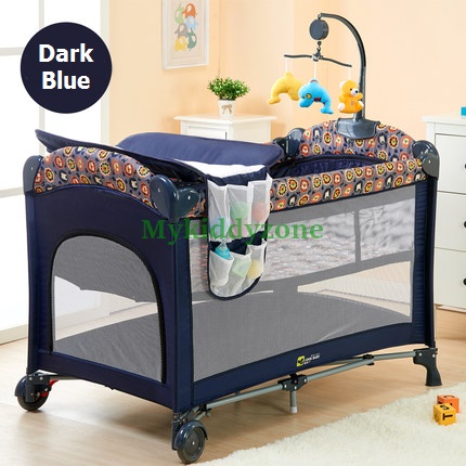 B10123 (A3) เตียงนอนเด็ก เพเพน Playpen Cool baby สีน้ำเงิน พร้อมเบาะวางเปลี่ยนผ้าอ้อม