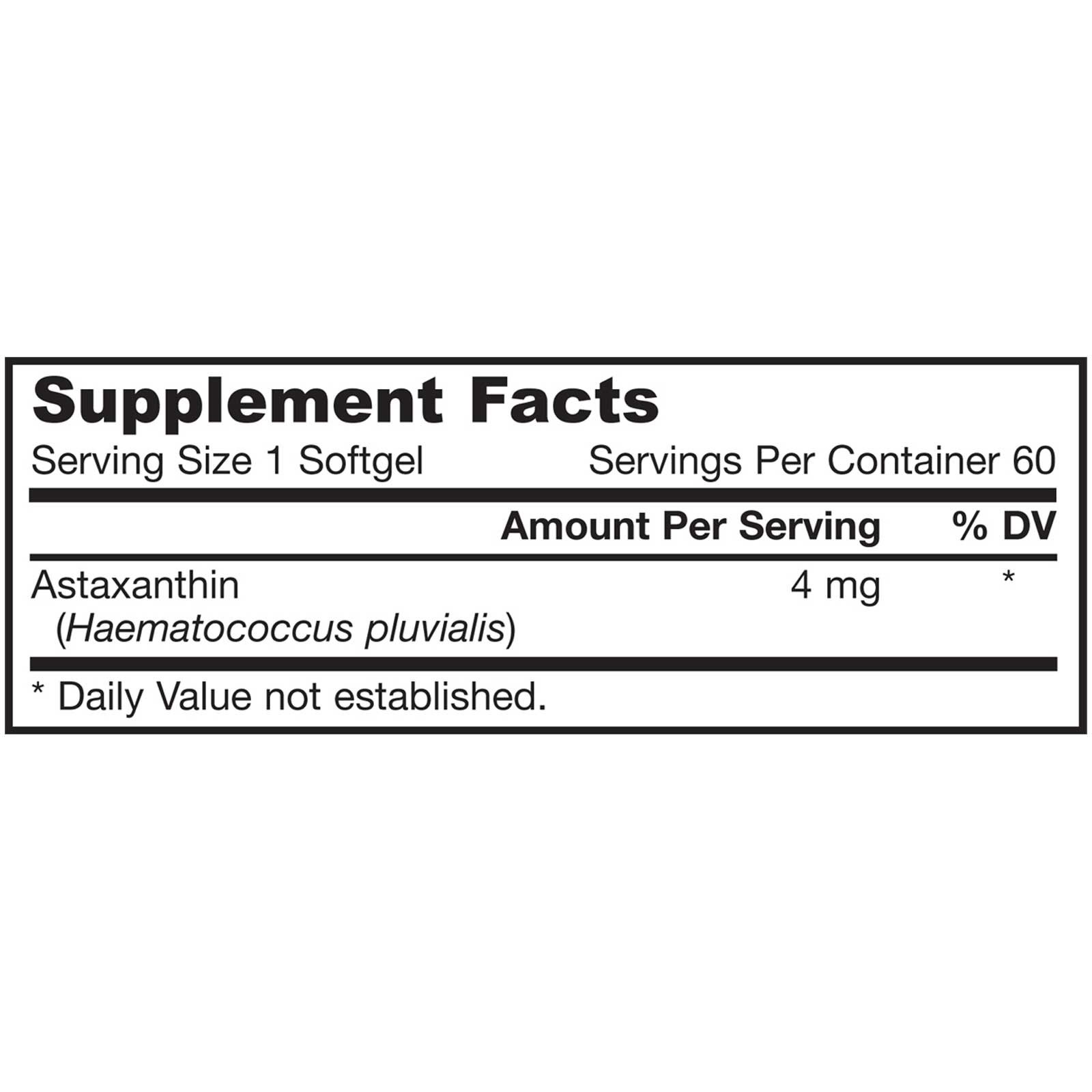 Jarrow Formulas,Astaxanthin,4 mg 60 Softgelsสารต้านอนุมูลอิสระที่มีประสิทธิภาพสูงที่สุด ลดริ้วรอยก่อนวัยและปกป้องผิวจากการทำลายของแสงแดด ช่วยบำรุงสายตา