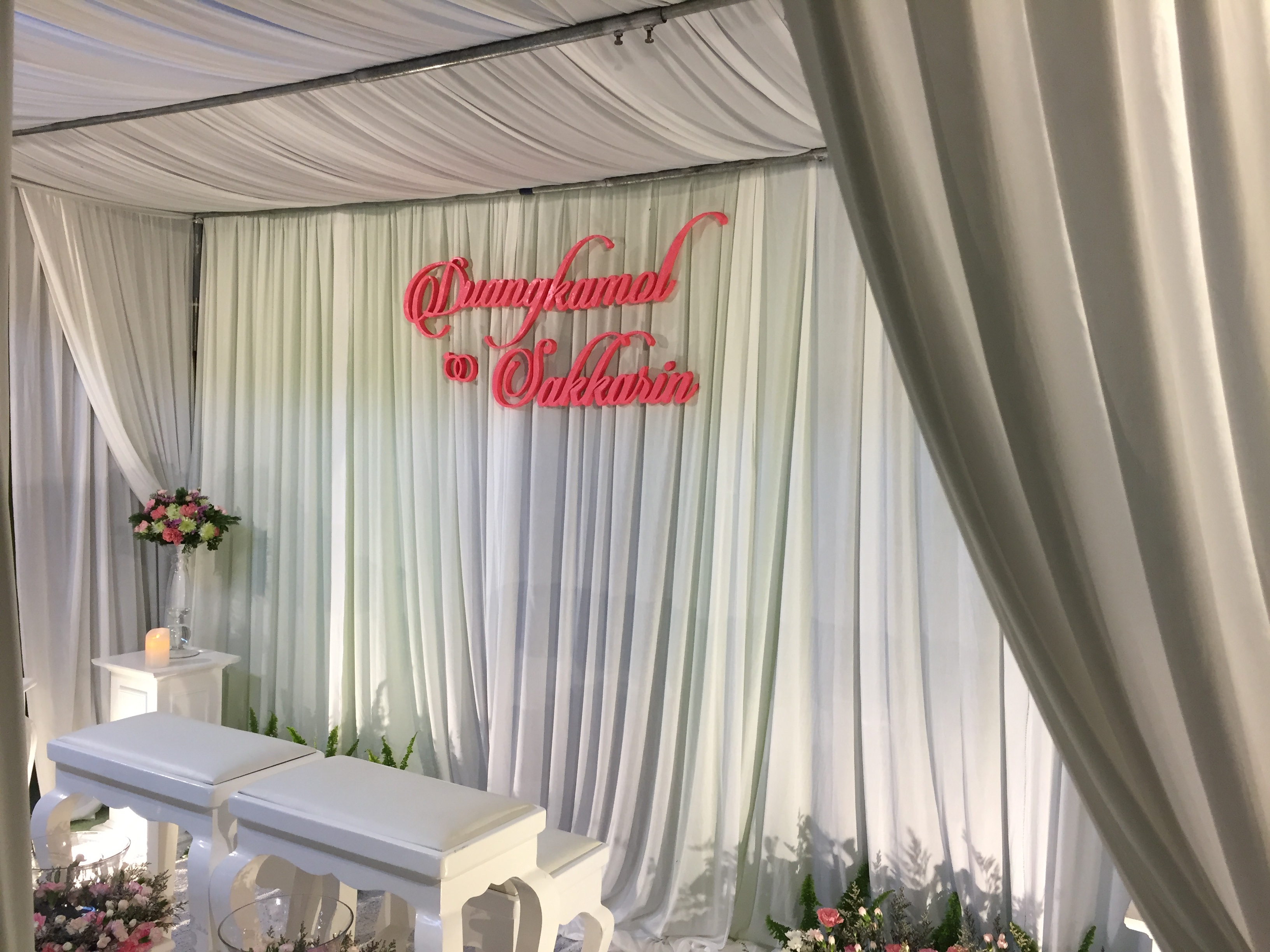 Backdropหลั่งน้ำสังข์ แบบโดมผ้า งานแต่งคุณอุ้ม คุณกอล์ฟ 25กพ61 (อ.บัวใหญ่ จ.นครราชสีมา)