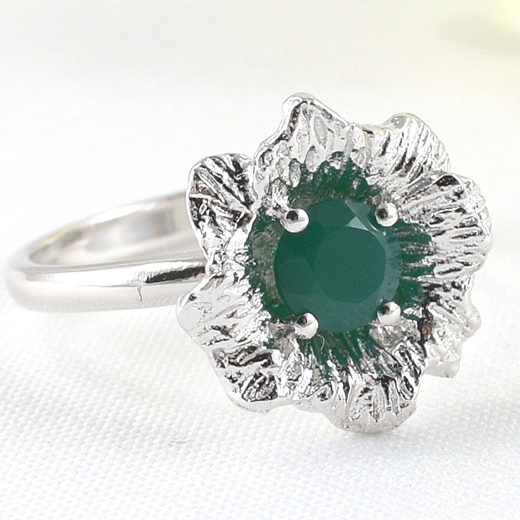 แหวนเงินแท้ราคาถูกชุบทองคำขาว พลอยแท้กรีนอะเกท 0.55 กะรัต งานประณีตสวยงาม สั่งผลิตค่ะ