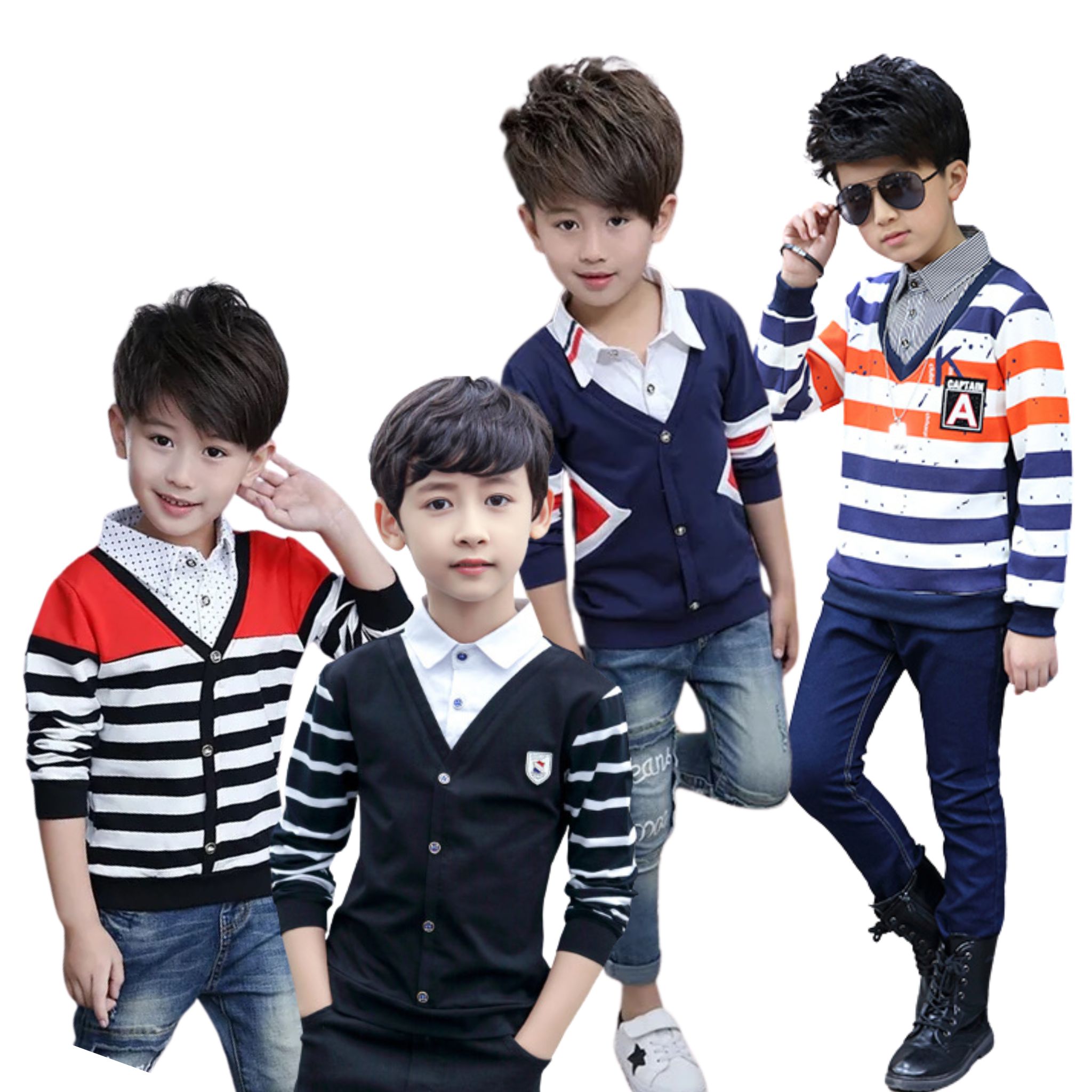 สินค้าพร้อมส่ง เสื้อแขนยาว เสื้อเชิ๊ตเด็ก ตัดต่อคอปก