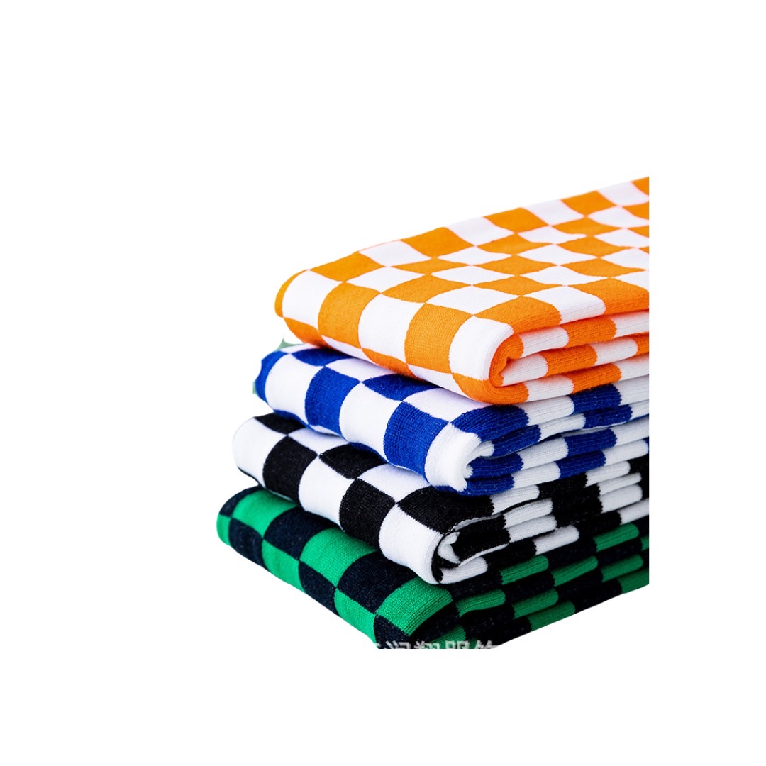 พร้อมส่ง ถุงเท้ายาว ลายหมากรุก สีพื้น มีไซส์ เด็กเล็ก-เด็กโต