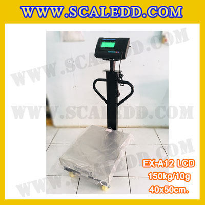 เครื่องชั่งน้ำหนักดิจิตอลพร้อมล้อ150กิโลกรัม เครื่องชั่งตั้งพื้น150กิโล เครื่องชั่งพร้อมล้อ150kg ตาชั่ง150kg ความละเอียด10g ตาชั่ง150กิโล รุ่น A12 ขนาดแท่น40x50cm พร้อมที่เข็นและล้อ URETHANE (เครื่องชั่งผ่านตรวจรับรองจากสำนักชั่งตวงวัด)