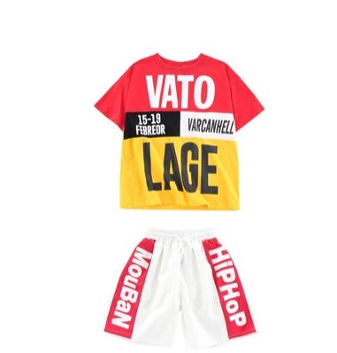 ชุดเต้น แดนซ์ชาย เสื้อแขนสั้น สีแดง+กางเกงขาสั้นขาว