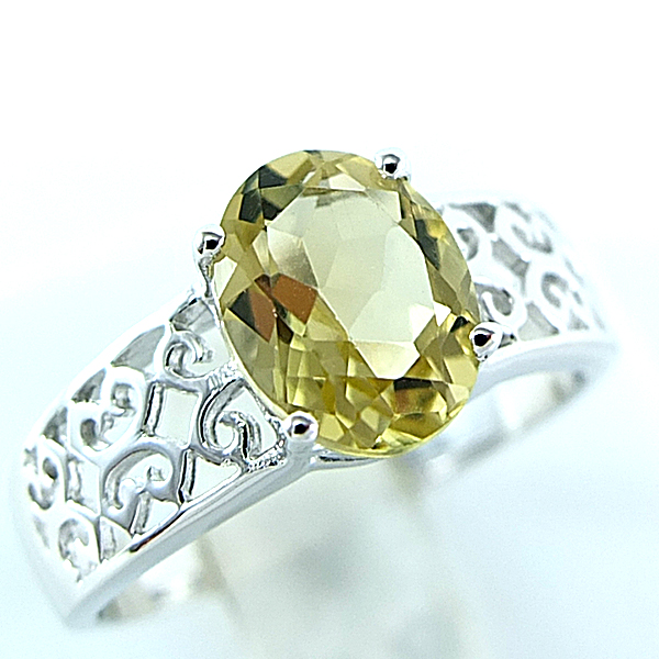 แหวนเงินแท้ราคาถูกชุบทองคำขาว พลอยแท้เลมอนควอทซ์ 1.80 กะรัต งานประณีตสวยงาม สั่งผลิตค่ะ