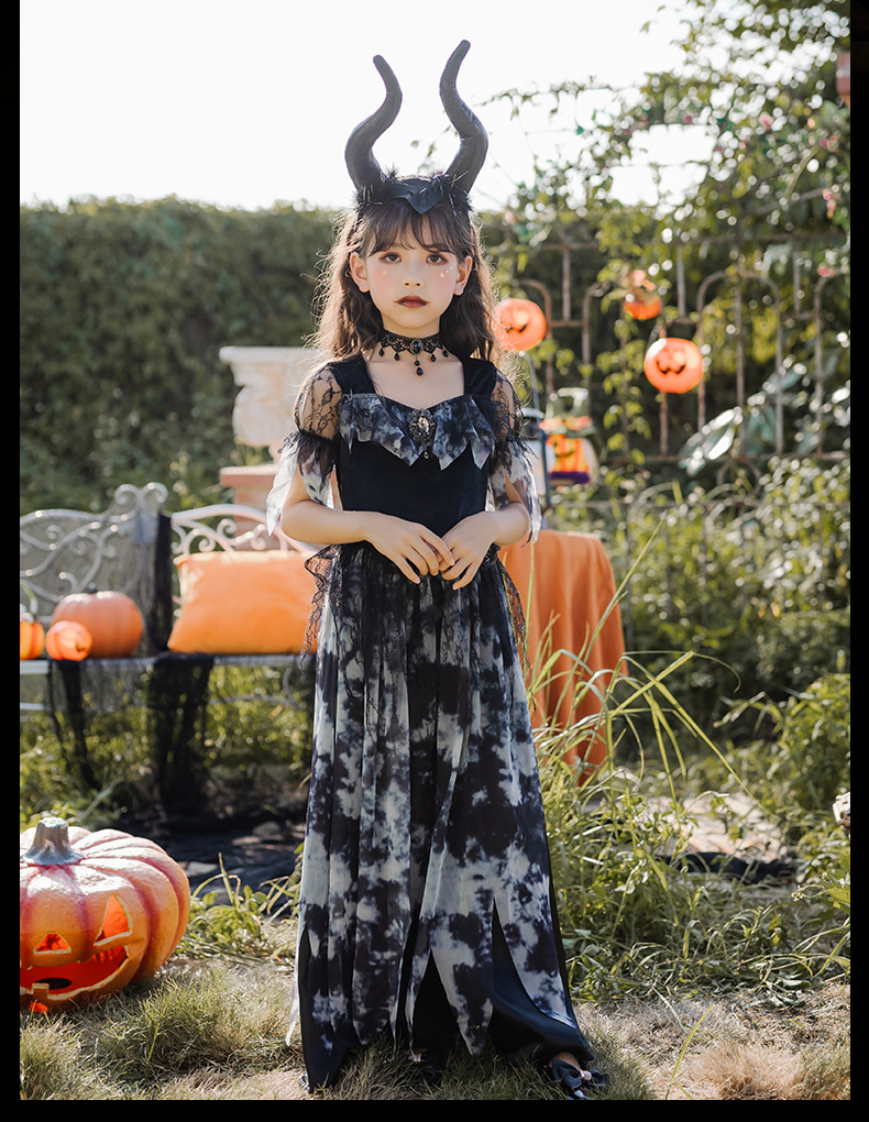 ชุดฮาโลวีนเด็กผู้หญิง haloween ชุดเดรสสีดำ-เทา สไตล์นักบวช ผีแม่ชี