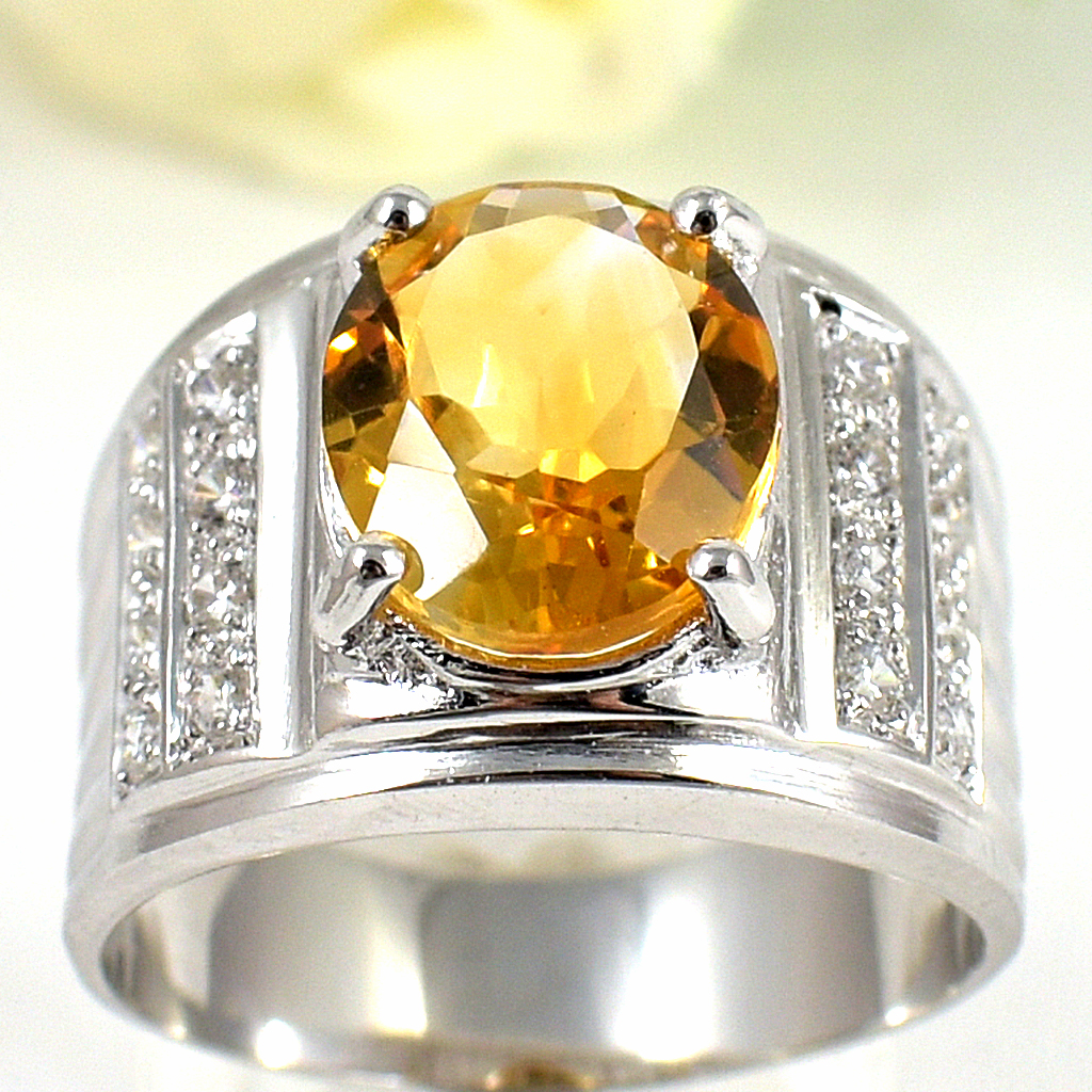 แหวนเงินแท้ราคาถูกชุบทองคำขาว ซิทรินแท้ 4.50 กะรัต เพชรCZ 0.48 กะรัต งานประณีตสวยงาม สั่งผลิตค่ะ