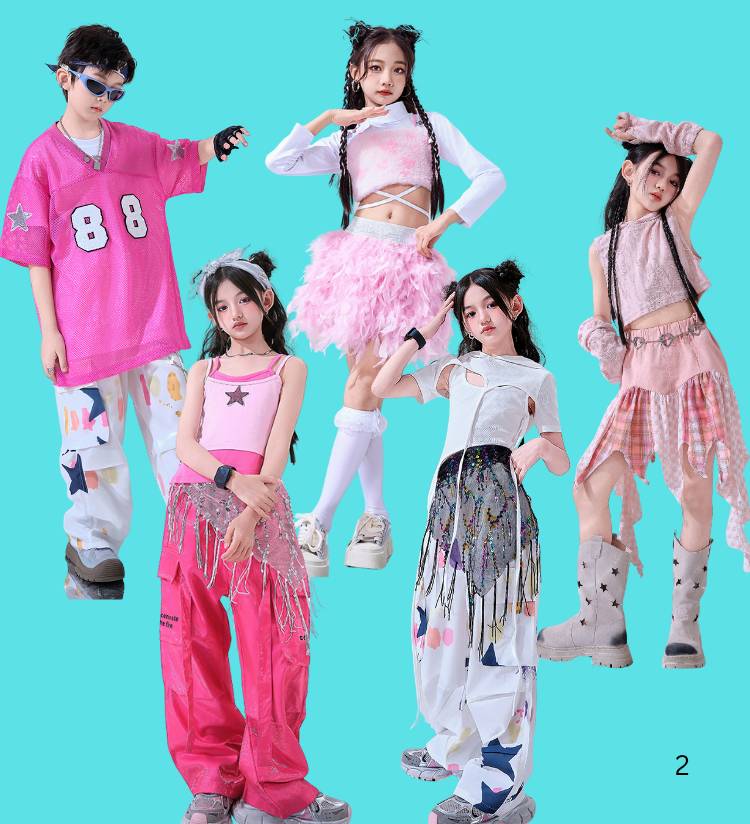 สินค้าพร้อมส่ง ชุดเต้น เซ็ตเสื้อชมพู+กระโปรง/กางเกง