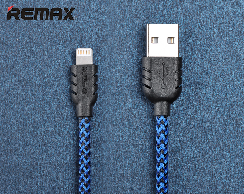 สายชาร์จ iPhone5/6 remax แท้ สายถัก super nylon สีน้ำเงิน