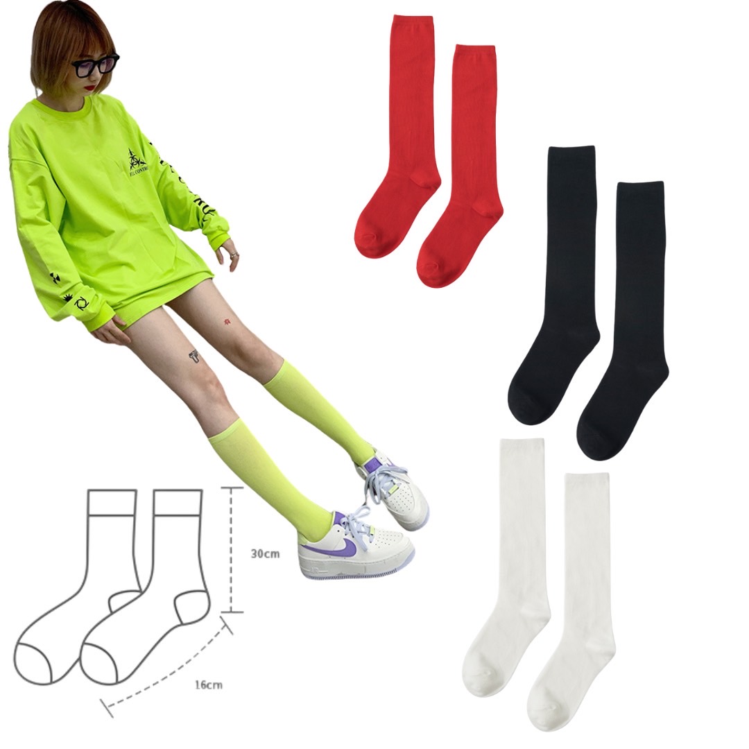 สินค้าพร้อมส่ง ถุงเท้า เด็กโต-ผู้ใหญ่ แบบยาว สีพื้น