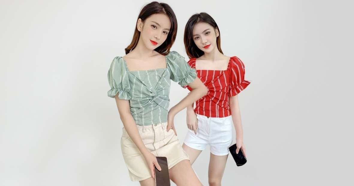 เสื้อแขนตุ๊กตาแต่งเอวผูกโบว์แบบสวยหวาน มี3สี รหัส2183
