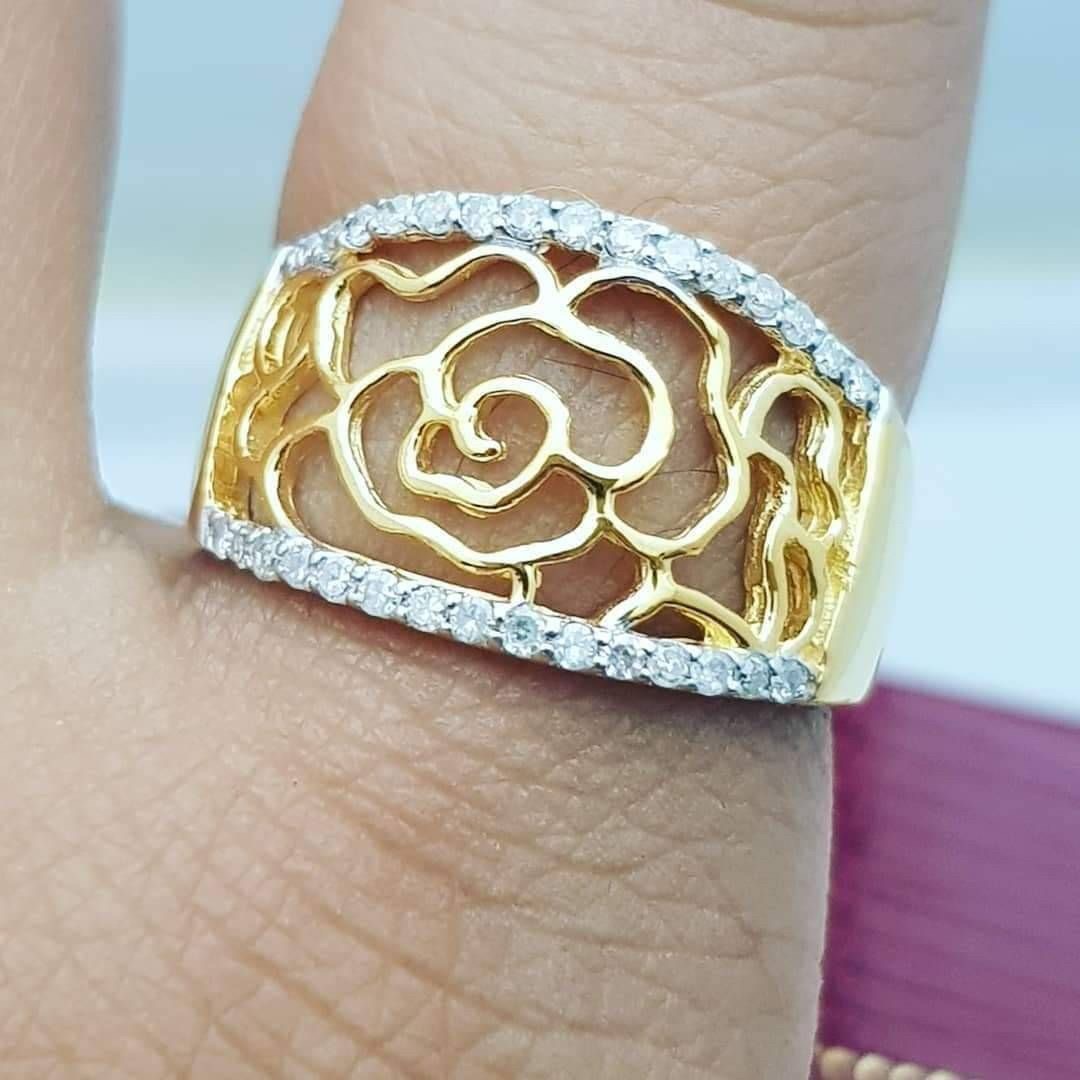 พร้อมส่งและสั่งผลิตแหวนเพชรแท้กุหลาบ แหวนแต่งงาน แหวนหมั้น ใส่เที่ยว ออกงาน แหวนทองคำ 9K เพชรกุหลาบแท้ 0.25 กะรัต 30 เม็ด ราคาถูกมาก ส่งฟรี